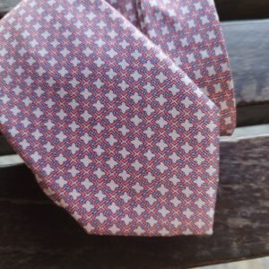 Gravata Rosa com Estampa de Quadrados Interligados