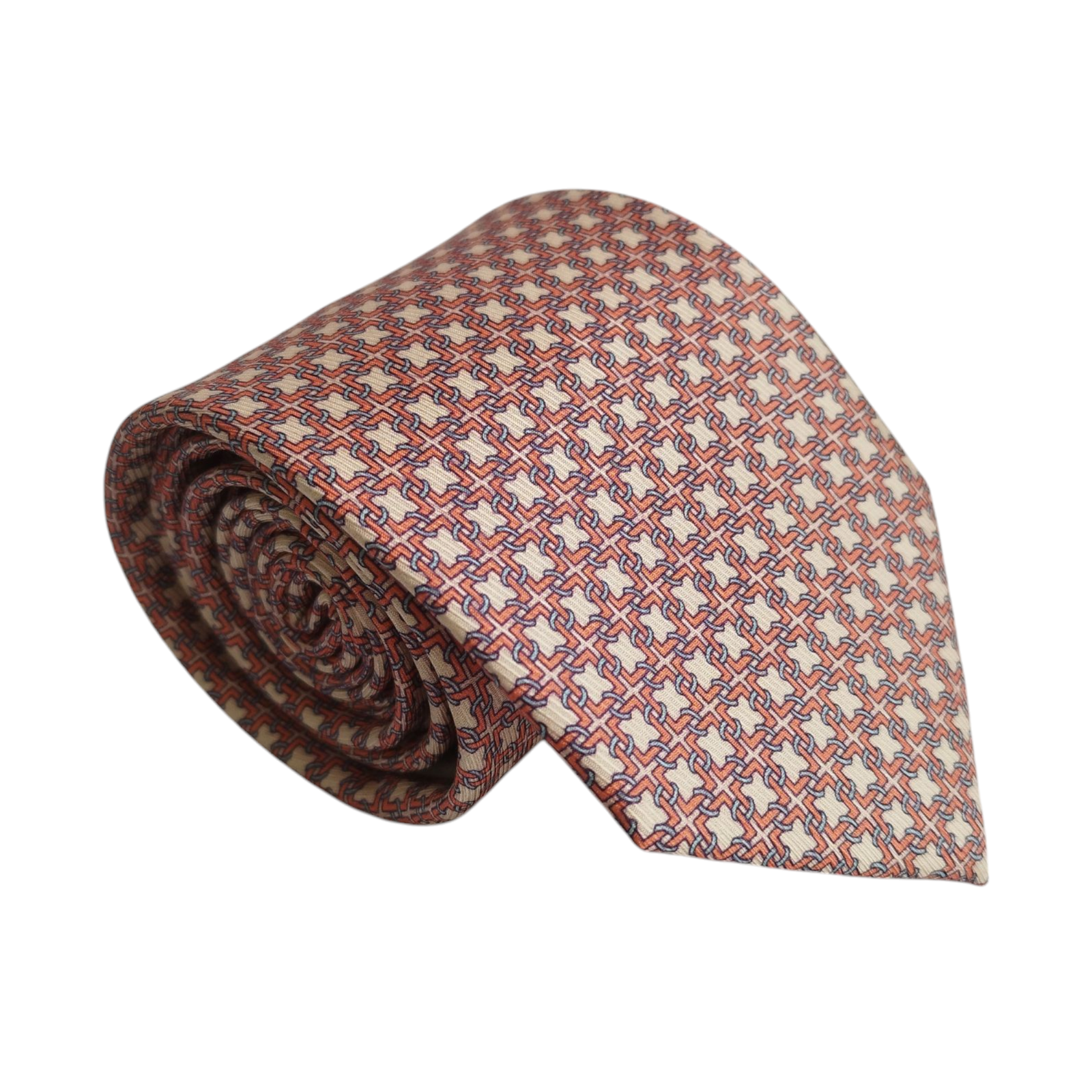 Gravata Rosa com Estampa de Quadrados Interligados