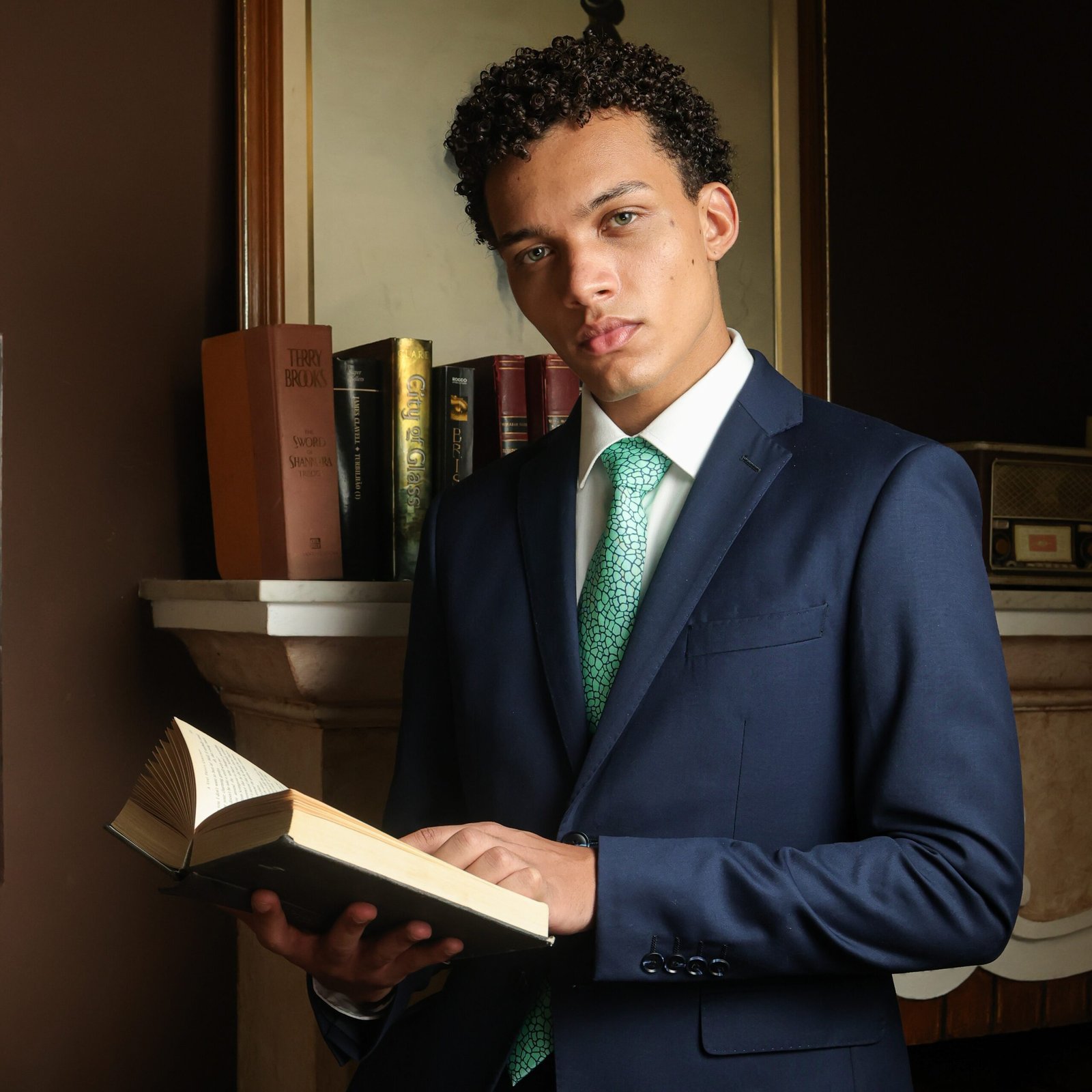 Gravata de Seda Verde com Estampa Petra Abstrata - Imagem 2