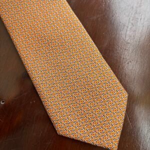 Gravata de Seda Laranja com Estampa de Barco à Vela