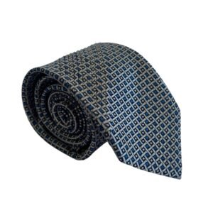 Gravata Drapeada Branca Estampada com detalhes em Azul