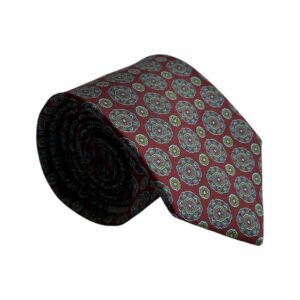 Gravata de Seda Vinho com Estampa de Mandalas Coloridas