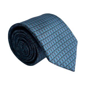 Gravata de Seda Azul com Estampa