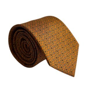 Gravata de Seda Laranja com Estampa Amarela e Azul