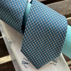 Gravata de Seda Azul com Estampa de Coala