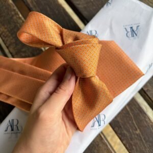 Gravata de Seda Pura Laranja Estampada