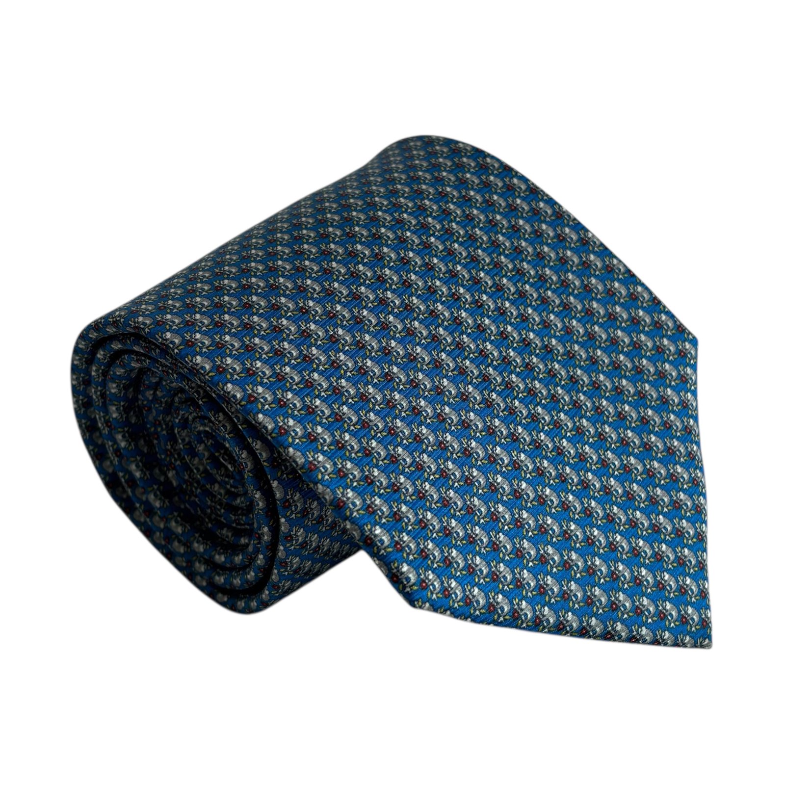 Gravata de Seda Azul com Estampa de Coala