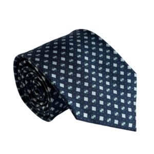 Gravata Azul com Estampa Verde e Branca